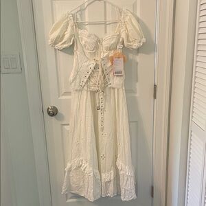 Elegant Cream Lace-Up Dress